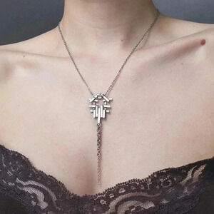 Unique vintage 70s Modernist long silver rosary necklace